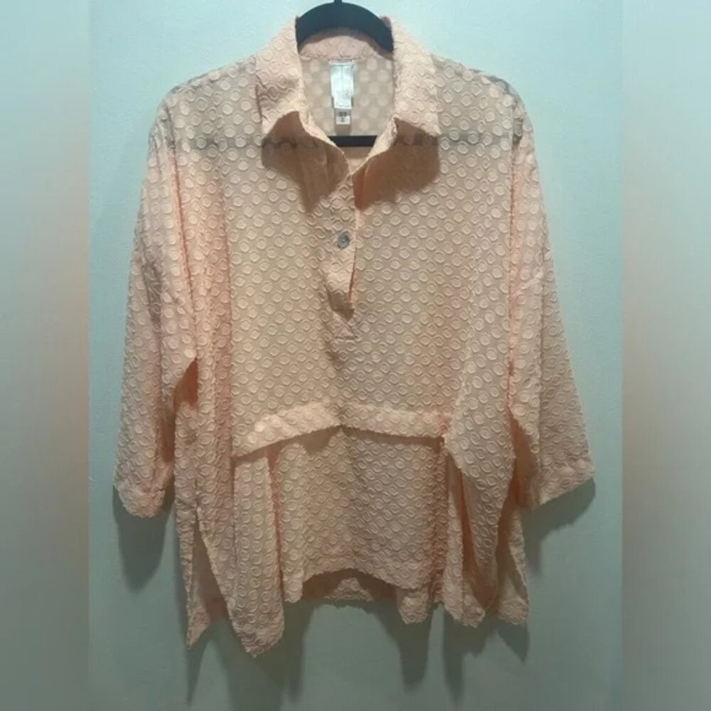 WYNNE LAYERS size M peach 3/4 sleeve popover tunic, light weight, relaxed fit